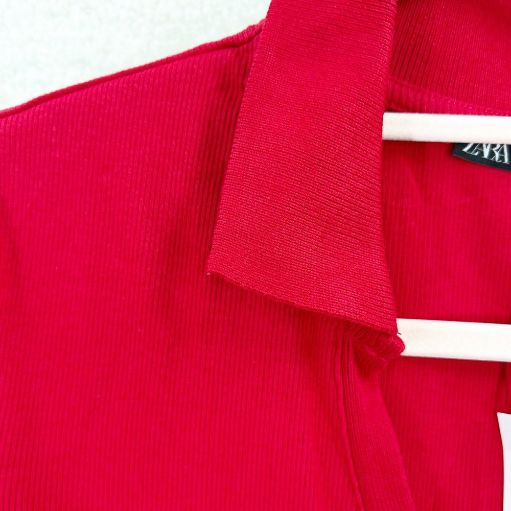 Zara Red Polo long sleeve Cotton T shirt Mini Dress Size L NEW - Picture 7 of 12